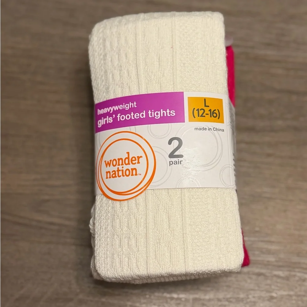 Girls Heavyweight Footed Tights 2 Pack Large